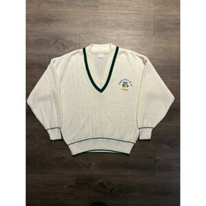 Vintage 1991 Ingram Micro Wool Sweater Size L Knit Ireland V-Neck White 90s Tech